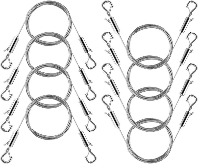 Wobon Adjustable Picture Hanging Wire, Upgrade Mirror Frame Hanging Kit, 6.6FT Heavy Duty Stainless Steel Wire Rope, Supports Up to 100lbs (Silver, 8PC-6.6FT) - Image 1